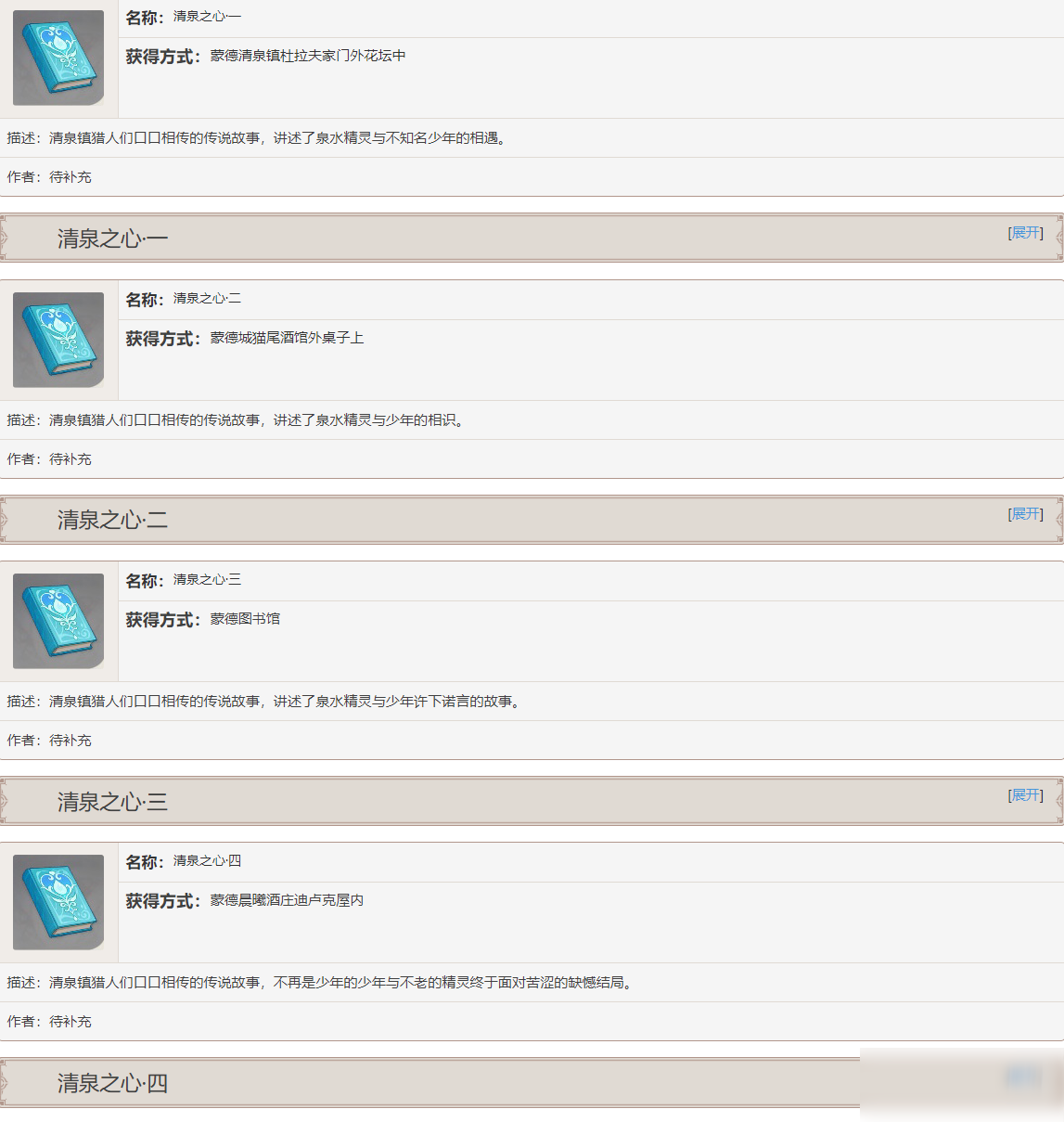 《原神》清泉之心书籍故事一览