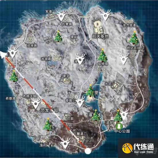 和平精英冰雪模式圣诞树刷新位置大全，物资获取固定点坐标图一览