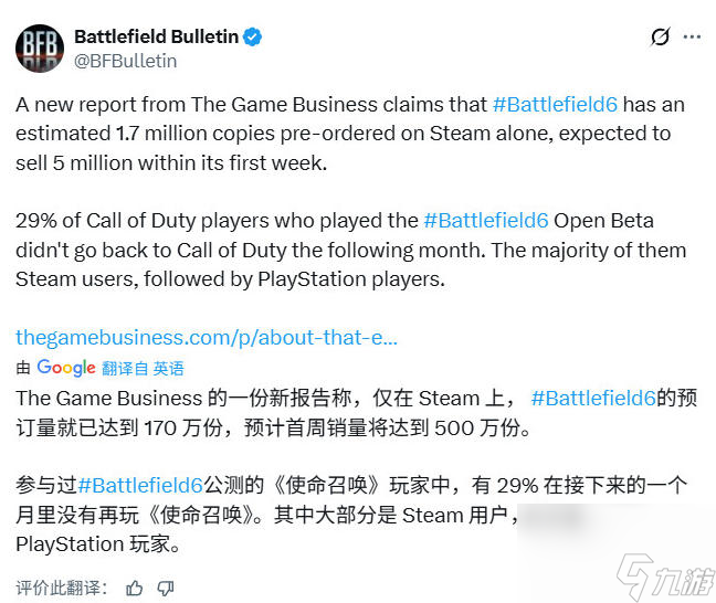 《战地6》Steam版预购超170万